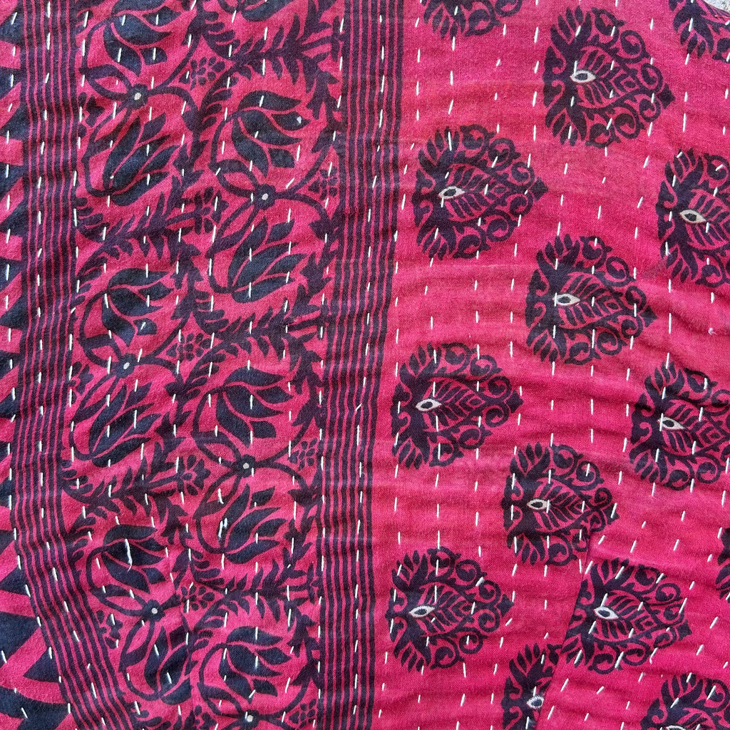 Red and black Gudri jacket reclaimed cotton and kantha stitch detail